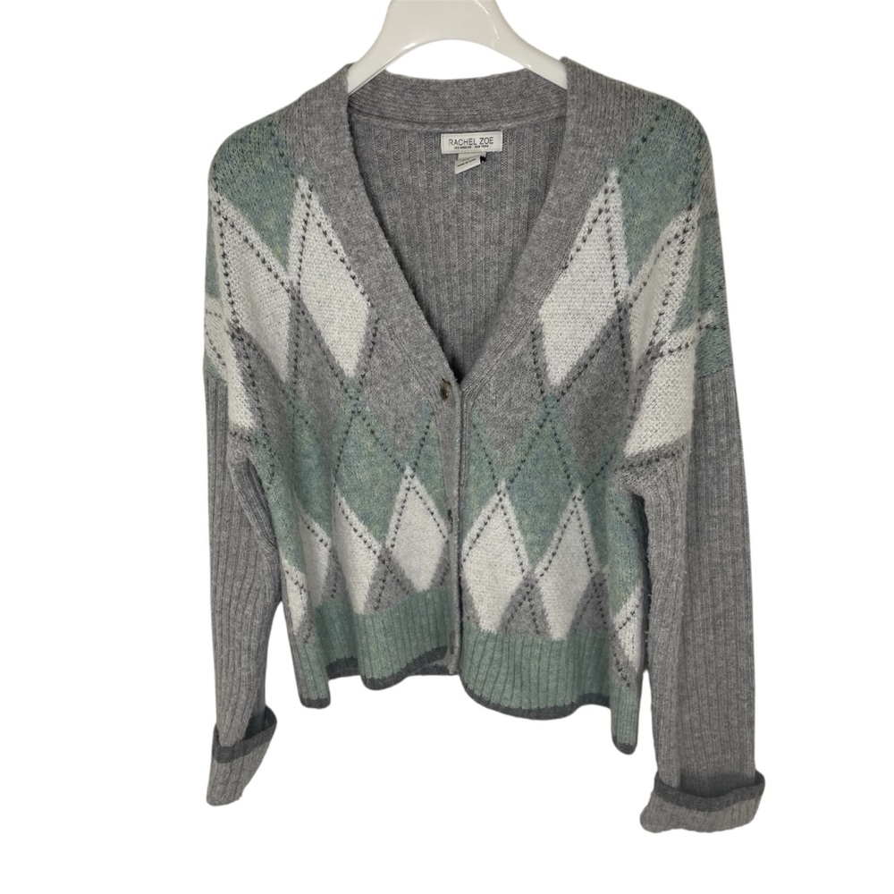 Rachel‎ Zoe Argyle Patterned Gray Cardigan Sweater, M